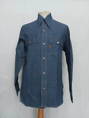 Como Nueva De Colección Años 70 Levi's Denim Lona Naranja Tab Tareas Hombres Camisa de Trabajo Índigo M Foto 1 de 4