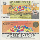 World Expo 88 Brisbane Queensland Australia $2 & $5 funny money banknotes Unc