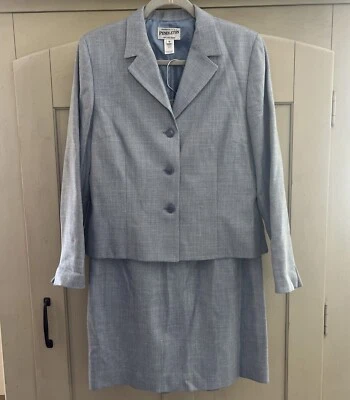 Vintage Pendleton Suit Blue Wool Silk Blend Blazer Skirt Women’s 12 Pockets Y2K - Image 1 of 4