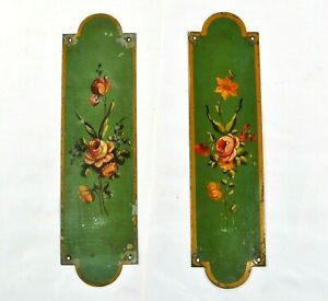 Pair Antique French Decorative Hand Painted Door Backplates