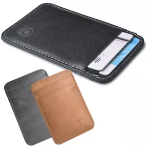 Unisex Slim Leather Wallet Card Holder Front Pocket Wallet Credit ID Pocket Thin - Picture 1 of 22