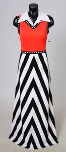 Gene Stanley Vintage 1970s Polyester Knit Striped Collared Maxi Dress size S - Picture 1 of 3