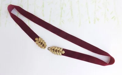 Cinturón Cintura Elástico Terciopelo Borgoña para Mujer, Cinturón Hoja Griega Dorado Foto 1 de 4