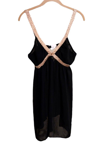 UNDERCOVER Abito nero Victoria's Secret molto sexy chemise con disegno orlo leopardato taglia L