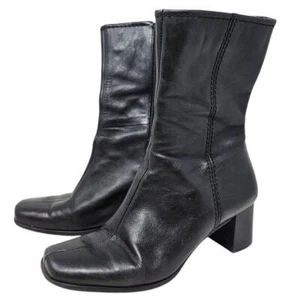 Bota Grunge De Colección Y2K 6.5 Cuero Negro Puntera Cuadrada Minimalista Capricho - Imagen 1 de 6