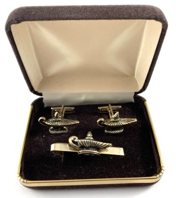 Clip de corbata y gemelos Genie lámpara masones Shriners | Tono dorado | Nuevo de Lote Antiguo | Años 90 Foto 1 de 3