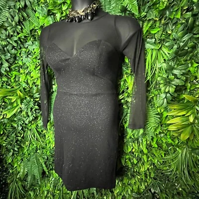 DEAR MOON платье женщин размер 7 черный официальный мини иллюзия декольте вечеринки 0448 - Изображение 1 из 4