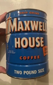Vintage 1960s Unopened Maxwell House Coffee Tin 2 LB Full Sealed Can Key Wind - Picture 1 of 8