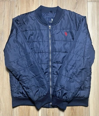US Polo Assn Navy Blue Puffer Full Zip Bomber Jacket - Men Size Large - Image 1 of 4