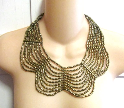 Collar con cuentas de metal pesado tono dorado llamativo - diseño festoneado rígido - 16" Foto 1 de 4