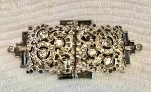 Vintage Trifari Art Deco KTF Clip-Mates abito clip spilla argento strass - Foto 1 di 9