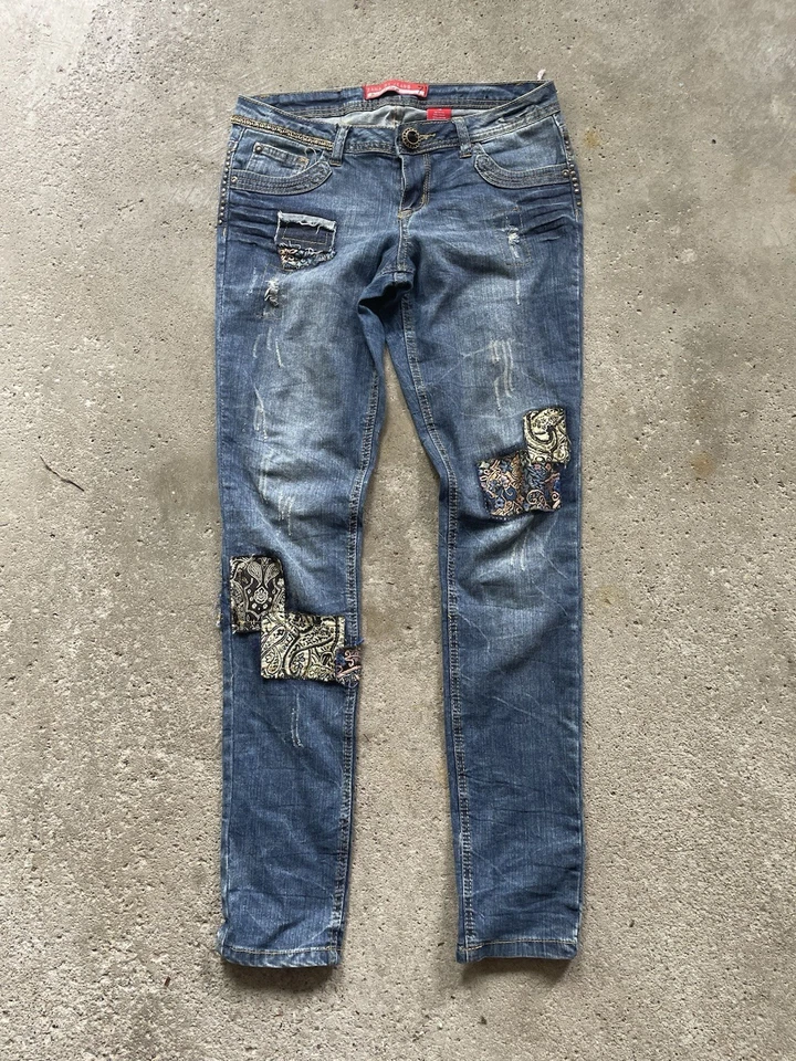 Jeans Zana Di vintage años 80/90 RARO Y2K retazos desgastados tiro bajo Foto 1 de 4