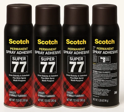 Adhesivo en aerosol multiusos 3M Super 77 13,5 oz - Paquete de 4 pegamento para manualidades y reparaciones Foto 1 de 4
