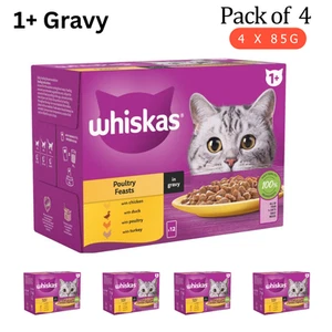 Whiskas 1+ Poultry Feasts Adult Wet Cat Food Pouches in Gravy 48 Pouches - Picture 1 of 3