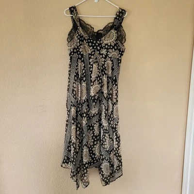 Womens 100% Silk Babydoll Midi Dress Size 14 Lace Boho Cottage Fairy Whimsigoth - Image 1 of 4