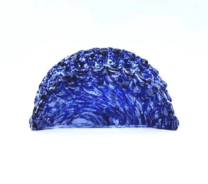 Soporte para letras/servilletas de vidrio azul cobalto blanco moteado borde con volantes arte - Imagen 1 de 17