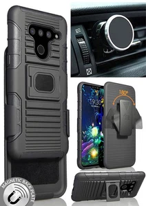 Black Rugged Case Stand + Belt Clip + Magnetic Car Mount for LG V50 ThinQ (2019) - Picture 1 of 11