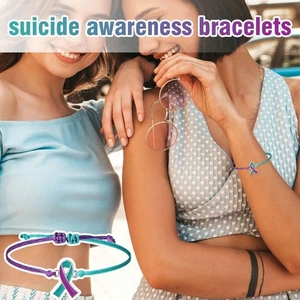 10-50 Suicide Prevention Awareness Bracelet Adjustable Cord Purple Teal ♋ M6Y7 - Picture 1 of 12