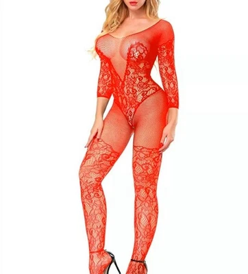 Women Fishnet Open Crotch Body Stocking Sexy Bodysuit Tights Sleeves Pantyhose  - image 1 of 3