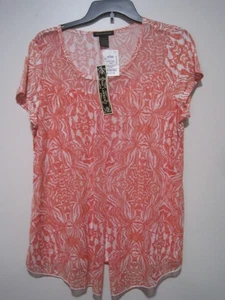Susan Lawrence Damen Bluse Large Kurzarm U-Ausschnitt orange weiß - Bild 1 von 8