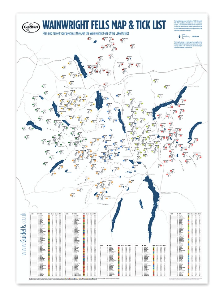 214 Wainwright Fells Map with Tick-List Guide Lake District Peak Bagging - Image 1 of 1