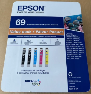 Cartuchos de tinta tricolor originales Epson 69 negros valor paquete de 5 NUEVO SELLADO caducidad 7/18 Foto 1 de 2