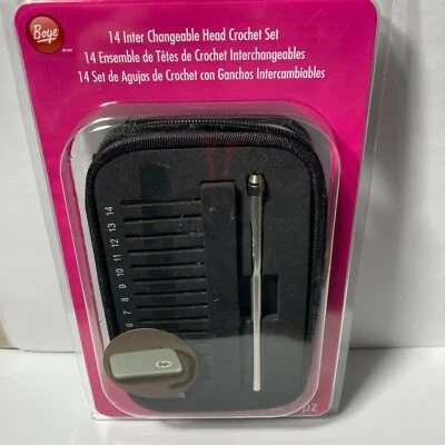 Boye Interchangeable Head Crochet Steel Hook Set Sizes 1 - 14 Zipper Case - Image 1 of 4