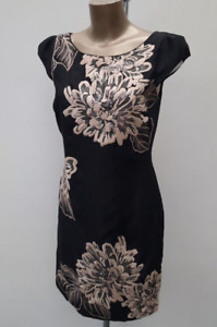 Monsoon Black Dress Sleeveless Pencil Size 10 Embroidered Tailored Shift Wiggle