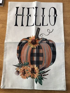 Welcome w/Hello Pumpkin burlap Garden Flag House Decor Yard Banner 12" x 18" - Picture 1 of 2
