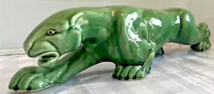 Vintage 50’s Crouching Green Panther Chartreuse TV Lamp Ceramic WORKS 21”x 4.5” - Picture 1 of 22