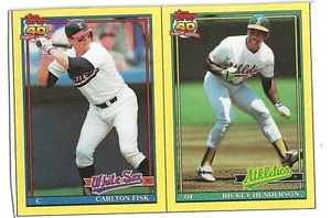 1991 Topps Box Tops Carlton Fisk & Rickey Henderson - Picture 1 of 2