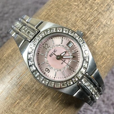 Reloj Reliquia Mujer ZR11787 Lujo Rosa MOP Fecha Tono Plata Cuarzo 25mm 6 1/2" Foto 1 de 4