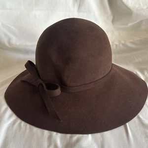 Vintage Frank Olive Chocolate Brown 100% Wool Hat w Bow Women’s Geo Bollman & Co - Picture 1 of 9
