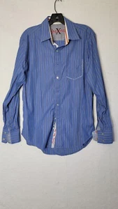 Robert Graham mittelblau gestreiftes lässiges Langarmhemd mit Knopfleiste für Herren - Bild 1 von 8