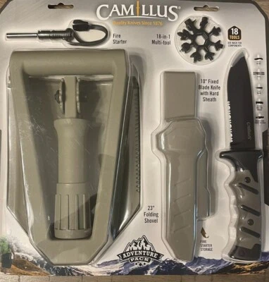 Camillus Adventure Pack 10" Tactical Knife Fire starter & Folding Camping Shovel - Image 1 of 2