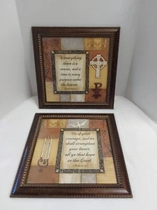Set Of 2 Square Framed Decor Wall Pictures W/Bible Scriptures 15" X 15" - Picture 1 of 5
