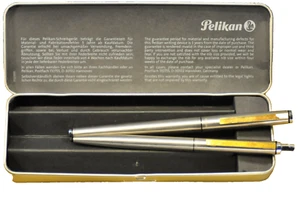 Juego de bolígrafos y fuente Pelikan Signum P560 Chrome> 14C M dorado nuevo en caja de 1979 - Imagen 1 de 24