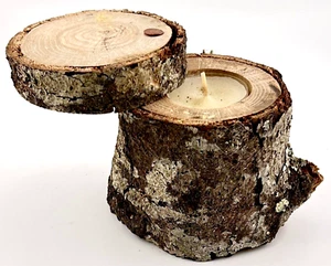 Rustic Primitive Reclaimed Oak Wood Tea Light Candle Holder w/ Swivel Lid - Picture 1 of 4
