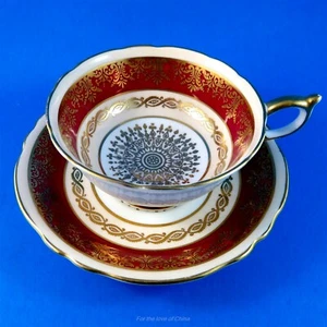 Gorgeous Deep Red with Peach and Gold Design Paragon Tea Cup and Saucer Set - Picture 1 of 3