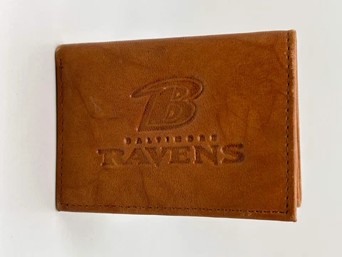 Baltimore Ravens NFL Football Trifold Brown Leather Wallet Collectors Cover
