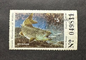 WTDstamps - 1989 NEVADA - State Trout Fishing Stamp - Used - Picture 1 of 2