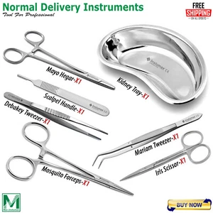 Normal Delivery Tray Set Gynaecology Scissors Scalpel Surgical Instruments Kit - Picture 1 of 12