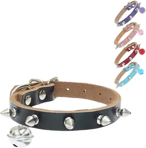 BINGPET Adjustable Leather Spiked Studded Dog Collars,Genuine Leather Pet Collar - Picture 1 of 12
