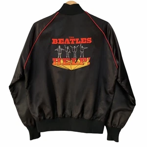 Vintage 1970s 70s The Beatles Black Help Embroidered Satin Jacket RARE FIND - Picture 1 of 12
