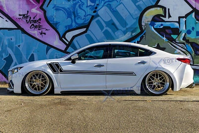 2x Pegatinas faldón lateral puerta coche rayas deportivas carreras negras para Honda Toyota Tesla Foto 1 de 4