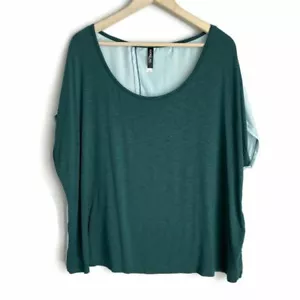 Adore Me Womens Blouse Green Short Sleeves Scoop Neck Stretch Top Plus 1X New - Picture 1 of 8
