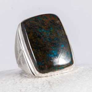 Silberring, Ring, 925 Sterlingsilber, massiv, groß, Chrysokoll, Cabochon, Gr. 60 - Foto 1 di 4