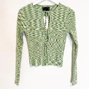 NWT Asos Space Dye Tie Front Cutout Knit Y2K Cottage Cardigan Blouse Top New 2 - Picture 1 of 7
