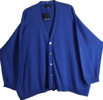 Nuevo con etiquetas Cárdigan Suéter Top Eskandar O/S Azul Lapislázuli Persa 32"L Seda Cachemira Foto 1 de 4