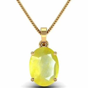 Natural Yellow Sapphire Gemstone Solid 925 sterling Silver Gold Plated Pendant  - Picture 1 of 3